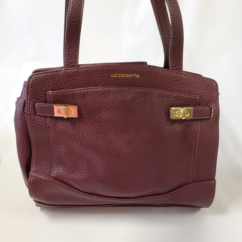 Liz‎ Claiborne plum leather satchel purse handbag